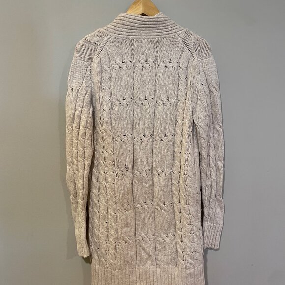 Women's Gap Long Cream Open Cable Knit Cardigan Size Large - Picture 2 of 5
